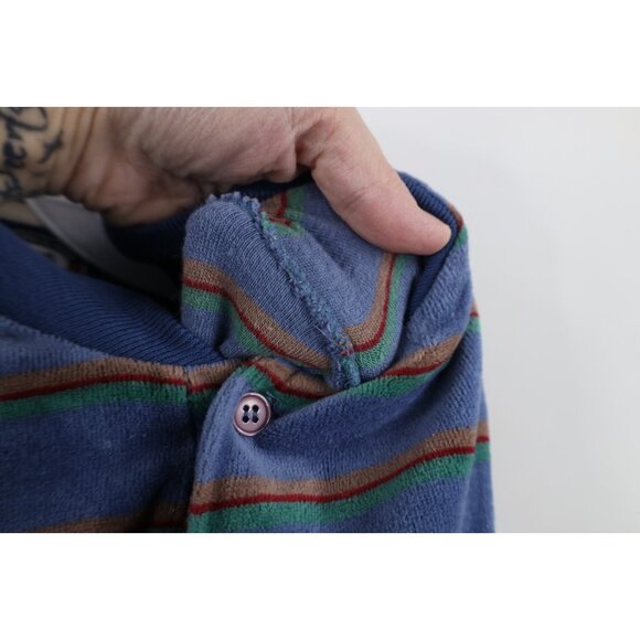 Vintage 70s Streetwear Mens Size Large Striped Velour Pullover Henley Sweater - Picture 5 of 13